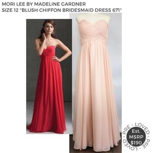 Size 12 Mori Lee 'Blush Chiffon Bridesmaid 671' Strapless Formal Evening Dress